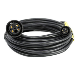 Coiled black cable with circular connectors