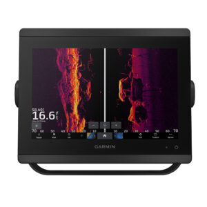 Garmin fishfinder displaying sonar imaging screen