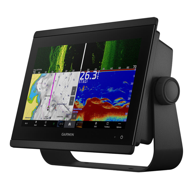 Garmin marine GPS screen showing sonar and map.