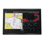 Garmin marine GPS with navigation and radar display.