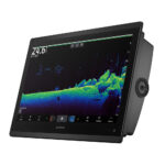 Garmin fishfinder displaying underwater sonar imagery.
