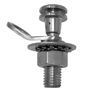 Stainless steel toggle latch fastener hardware component.
