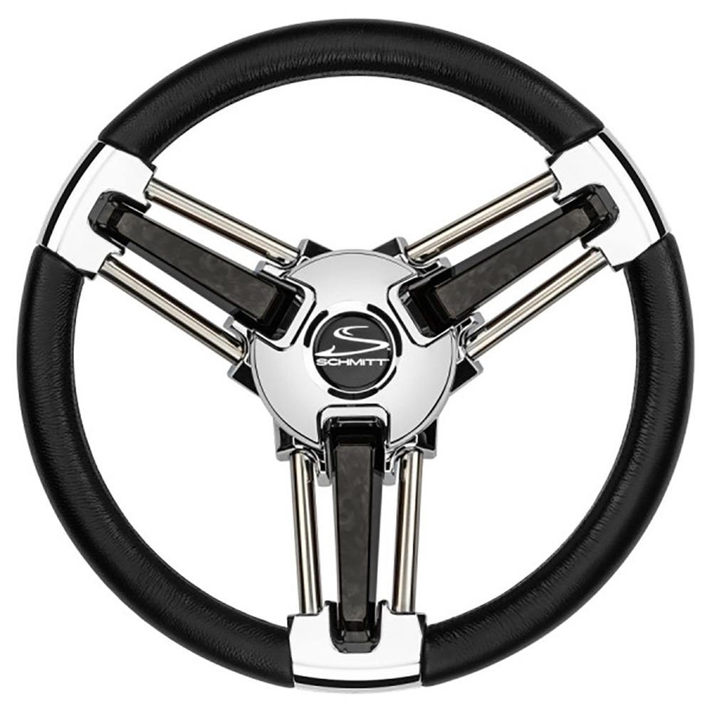 Stylish black and chrome boat steering wheel