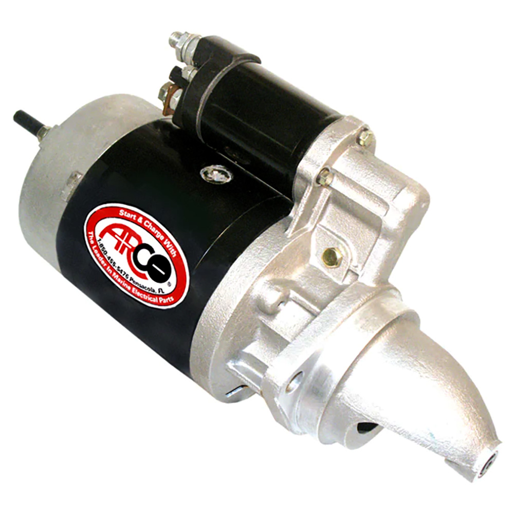 Marine electric starter motor on white background.