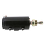 Black electric motor, side view with gear detail.