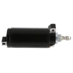 Black motorcycle starter motor on white background