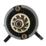 Close-up of a mechanical component with bolts.