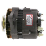 Automotive alternator side view with specifications label