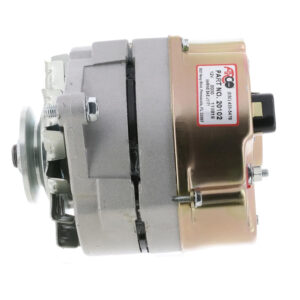 12V alternator with label, side view