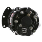 Car alternator with bolts and wiring connectors.