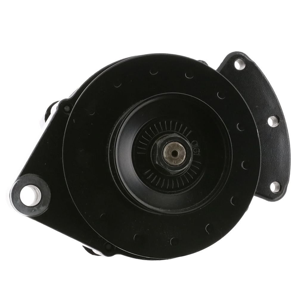 Black electric motor component, front view.