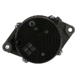 Car alternator top view with mounting brackets.