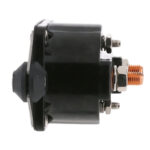Black electrical relay switch with metal connectors.