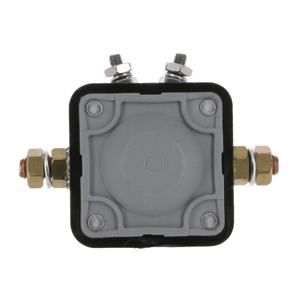 Square electrical switch with metal connectors.