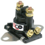 Heavy-duty automotive solenoid with mounting bracket.
