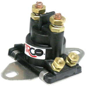 Heavy-duty automotive solenoid with mounting bracket.