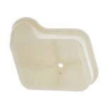 White plastic rectangular object with center hole.