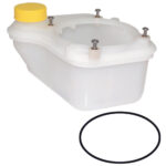 Plastic container with yellow lid and rubber gasket.