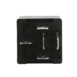 Black automotive relay with four metal prongs.