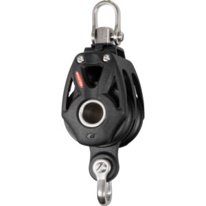 Black sailing block with metal fittings.