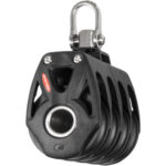 Black five-sheave marine pulley block with stainless steel shackle