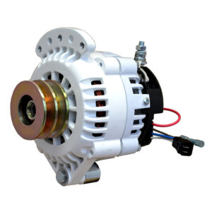Car alternator on white background.