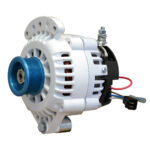 White car alternator with blue pulley