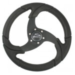 Black leather car steering wheel