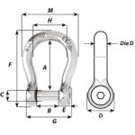 Steel shackle technical diagram with measurements