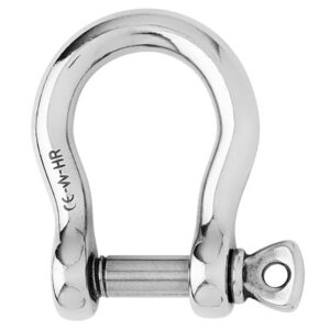 Stainless steel bow shackle for secure connections.