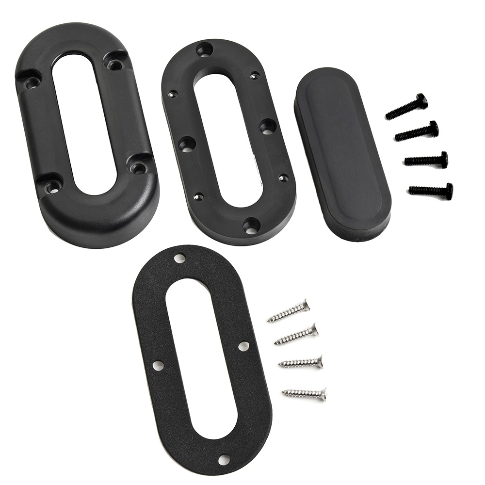 Black oval door hardware kit with screws.