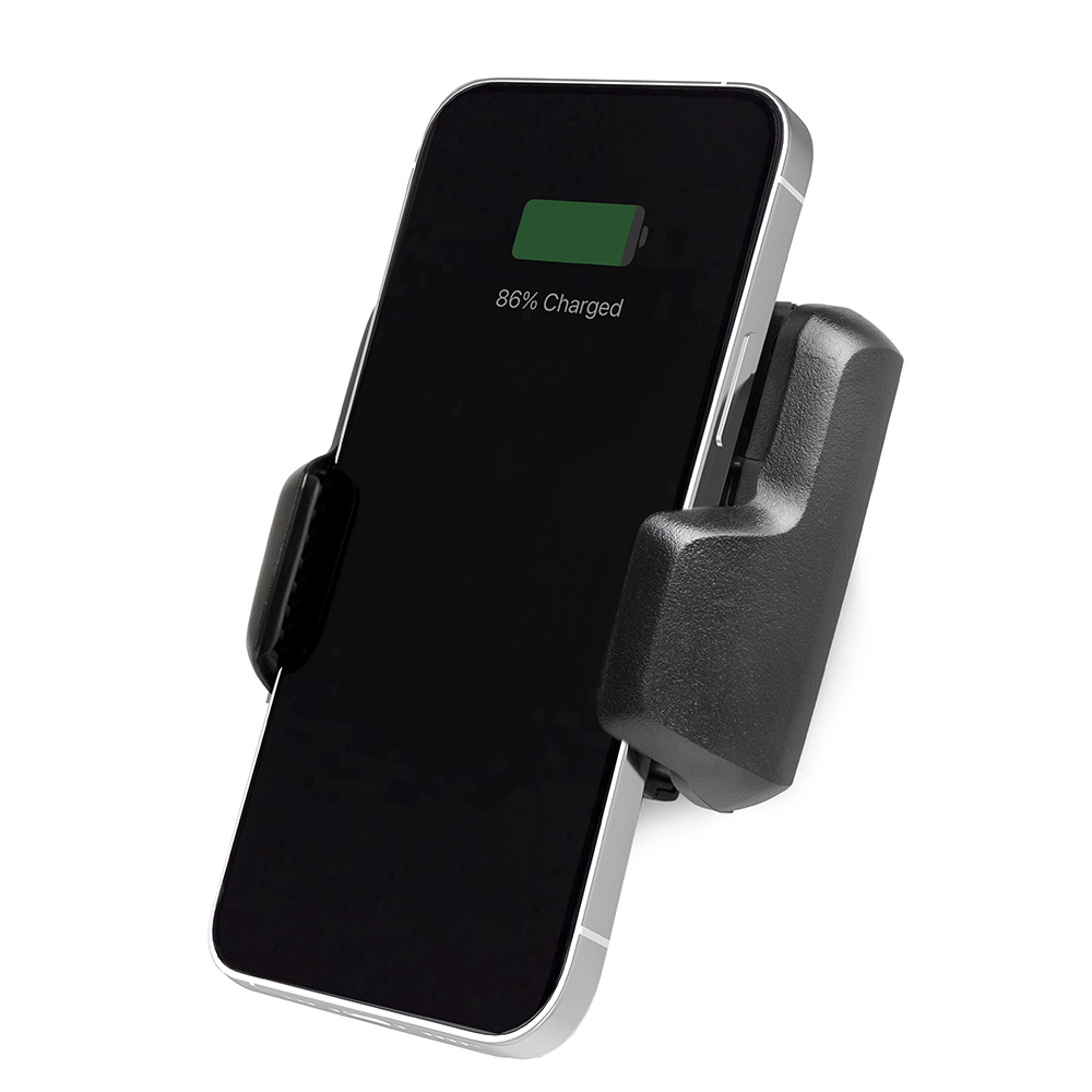 Smartphone on car mount, 86% battery charged.