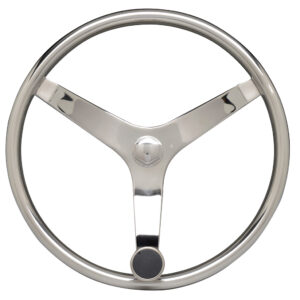 Silver three-spoke steering wheel