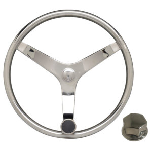 Chrome boat steering wheel with knob