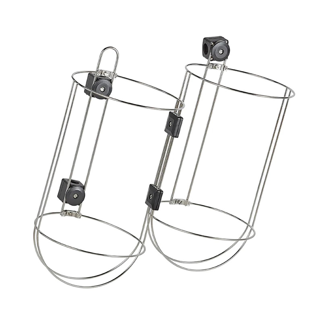 Adjustable metal can holder for refrigerator storage.