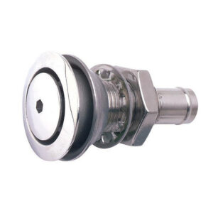 Stainless steel industrial hardware component close-up.