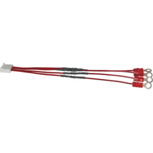 Red electrical cables with connectors and terminals