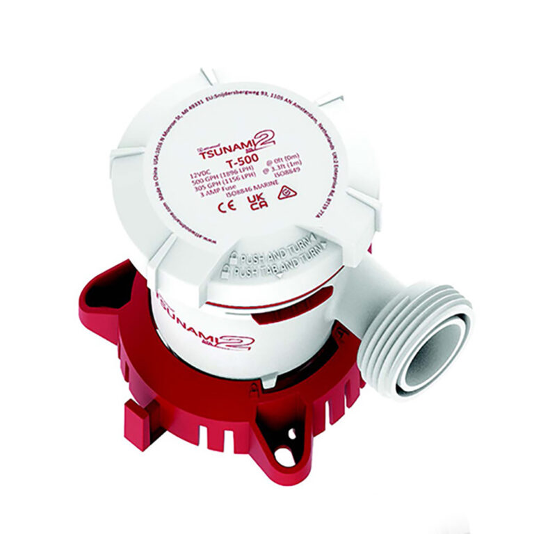 Tsunami T-500 marine pump with red base.