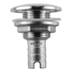Chrome drain stopper for sinks and bathtubs.