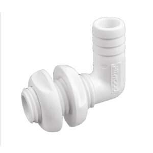 White plastic plumbing elbow joint pipe connector