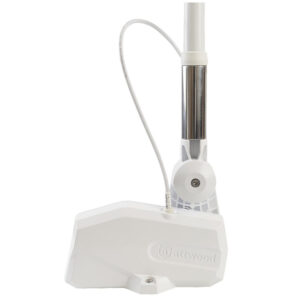 White marine antenna with stainless steel shaft.