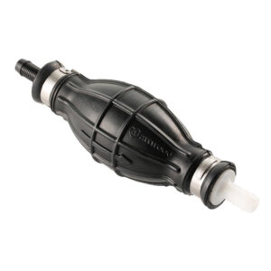 Black rubber fuel primer bulb with fittings
