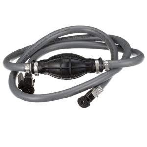 Gray rubber fuel line with black primer bulb.