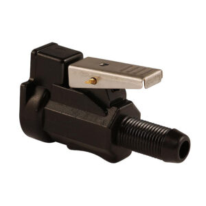 Car battery terminal connector with clamp and screw.