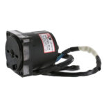 Black electric motor with wires attached.