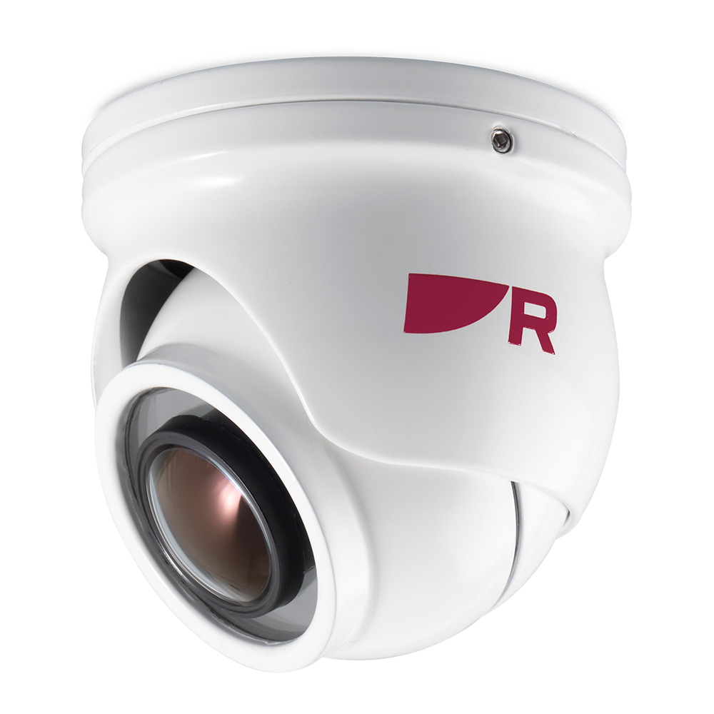 White security dome camera with lens.