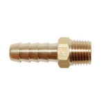 Brass hose barb connector with threaded end.