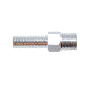 Metal threaded pipe fitting, ribbed and hexagonal