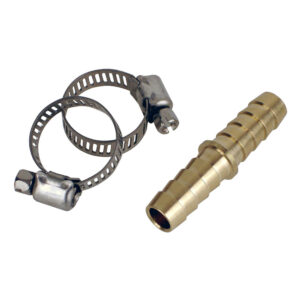 Brass pipe fitting with hose clamps