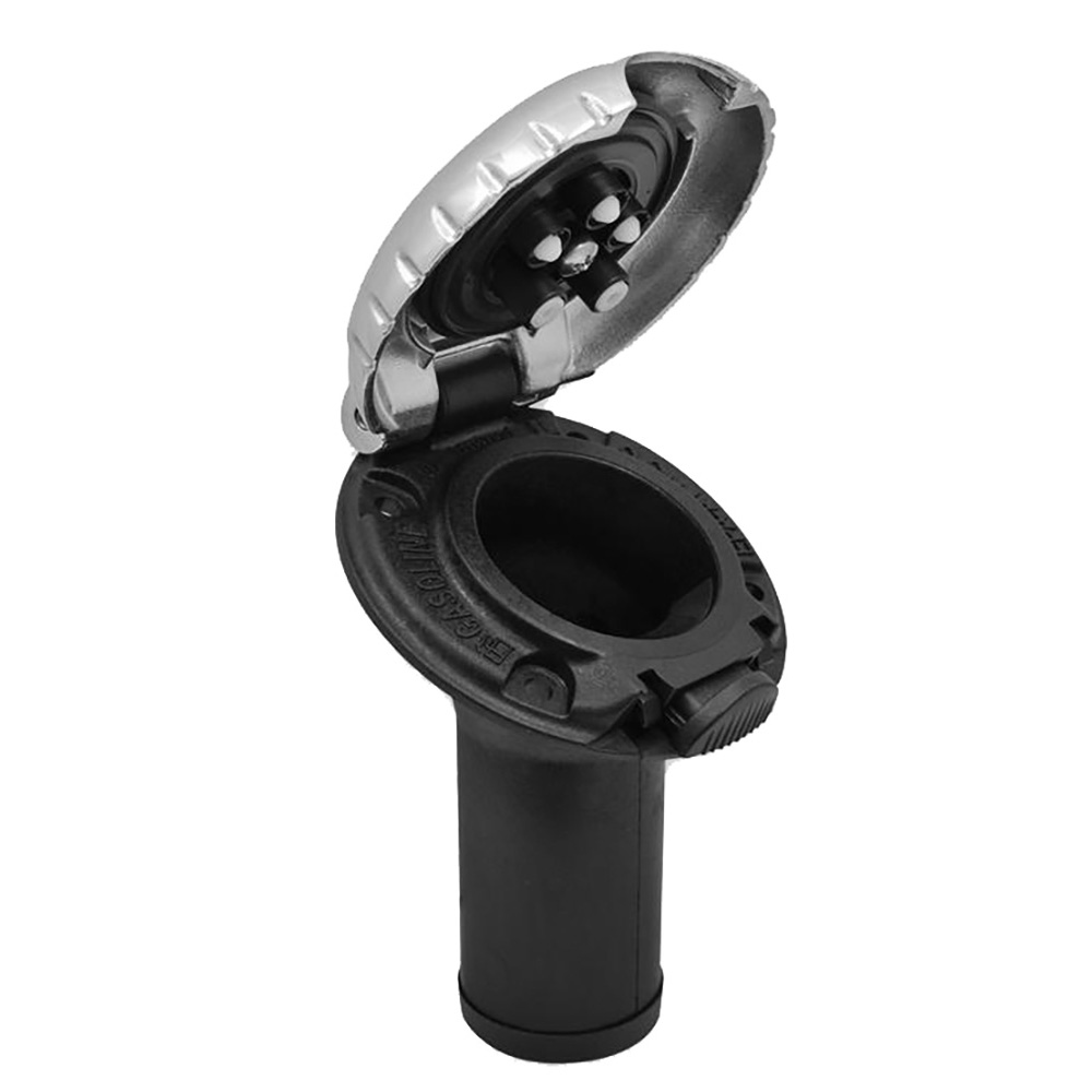 Open black metal fire hydrant hose connector